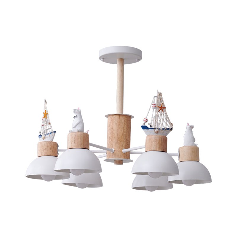 Dome Metallic Chandelier Lighting Cartoon 6 Bulbs Black/White Hanging Ceiling Light with Bear and Ship Design Clearhalo 'Ceiling Lights' 'Chandeliers' Lighting' options 1651869