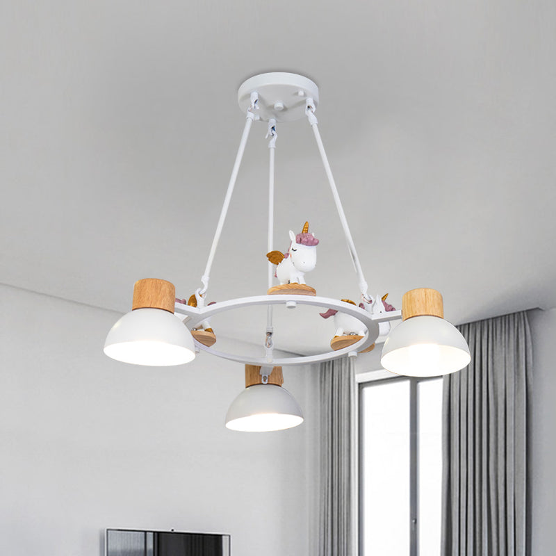 Kids Domed Pendant Chandelier Metal 3/6 Lights Living Room Suspension Lighting with Deer/Horse Decor in Black/White Clearhalo 'Ceiling Lights' 'Chandeliers' Lighting' options 1651875