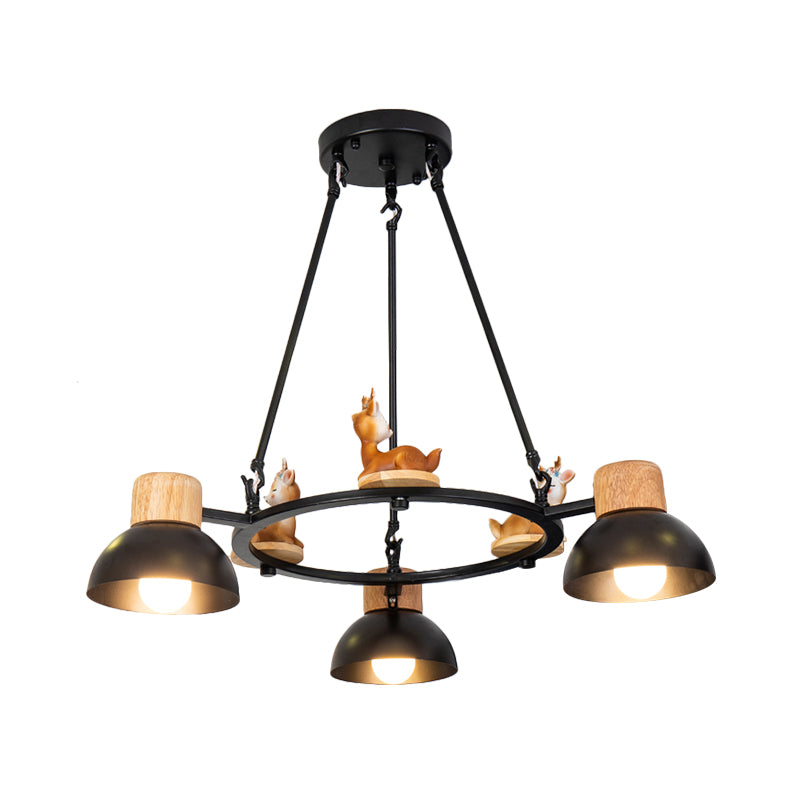 Kids Domed Pendant Chandelier Metal 3/6 Lights Living Room Suspension Lighting with Deer/Horse Decor in Black/White Clearhalo 'Ceiling Lights' 'Chandeliers' Lighting' options 1651881