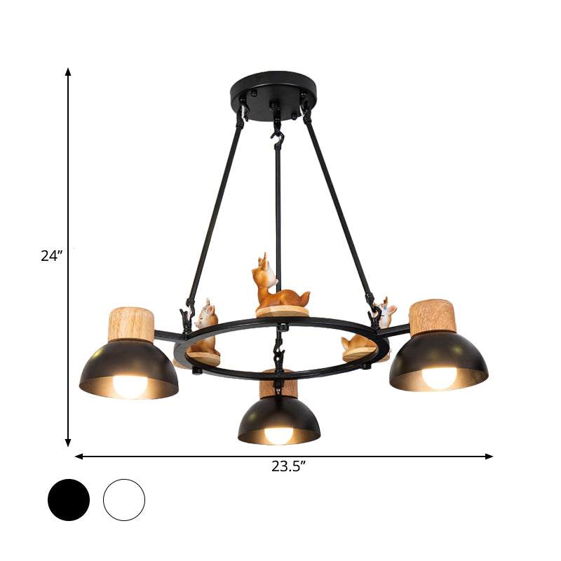 Kids Domed Pendant Chandelier Metal 3/6 Lights Living Room Suspension Lighting with Deer/Horse Decor in Black/White Clearhalo 'Ceiling Lights' 'Chandeliers' Lighting' options 1651882