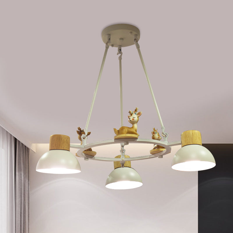 Kids Domed Pendant Chandelier Metal 3/6 Lights Living Room Suspension Lighting with Deer/Horse Decor in Black/White Clearhalo 'Ceiling Lights' 'Chandeliers' Lighting' options 1651883