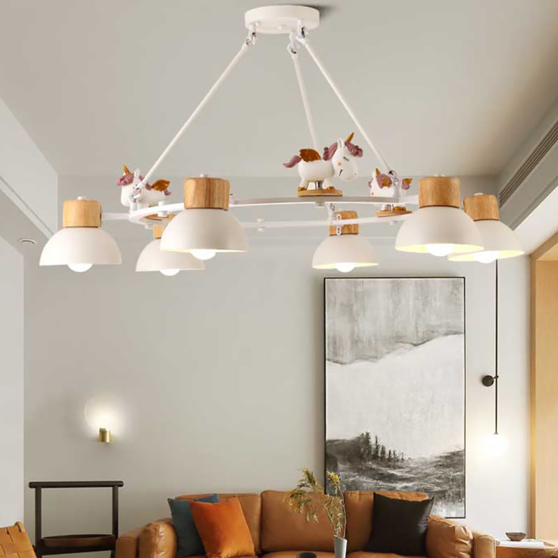 Kids Domed Pendant Chandelier Metal 3/6 Lights Living Room Suspension Lighting with Deer/Horse Decor in Black/White Clearhalo 'Ceiling Lights' 'Chandeliers' Lighting' options 1651892