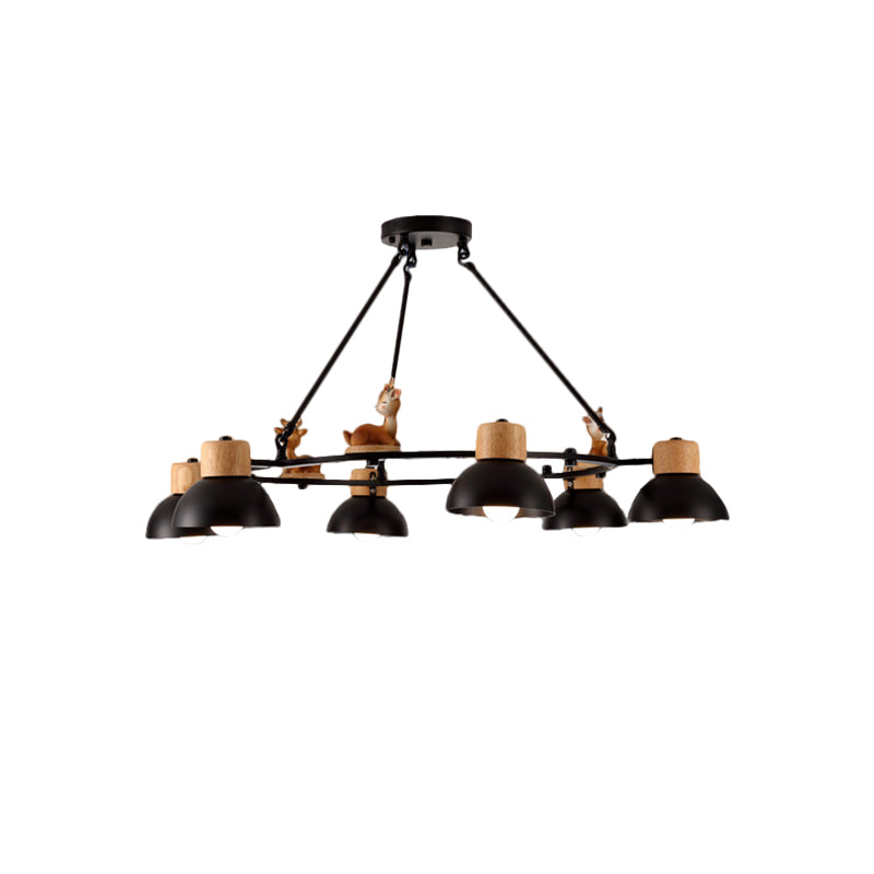 Kids Domed Pendant Chandelier Metal 3/6 Lights Living Room Suspension Lighting with Deer/Horse Decor in Black/White Clearhalo 'Ceiling Lights' 'Chandeliers' Lighting' options 1651899