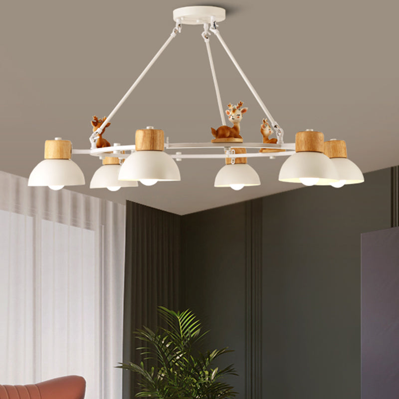 Kids Domed Pendant Chandelier Metal 3/6 Lights Living Room Suspension Lighting with Deer/Horse Decor in Black/White 6 White Deer Clearhalo 'Ceiling Lights' 'Chandeliers' Lighting' options 1651901_92196713-7bec-4666-a8ce-e5daaf6d2632