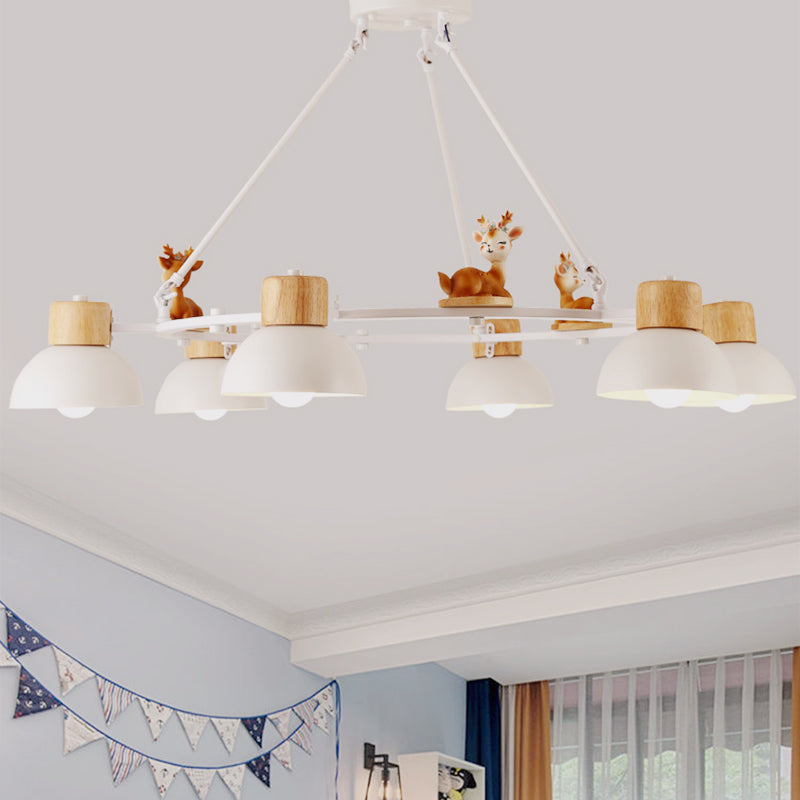 Kids Domed Pendant Chandelier Metal 3/6 Lights Living Room Suspension Lighting with Deer/Horse Decor in Black/White Clearhalo 'Ceiling Lights' 'Chandeliers' Lighting' options 1651902