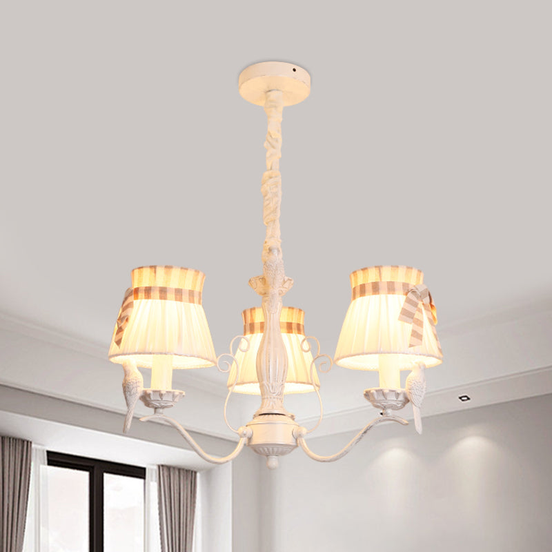 Fabric Cone Hanging Chandelier Nordic 3/5/6 Heads Pendant Ceiling Light in White for Living Room 3 White Clearhalo 'Ceiling Lights' 'Chandeliers' Lighting' options 1651921_cde8d827-a7ad-47e6-a1a9-0d5ecc4225df