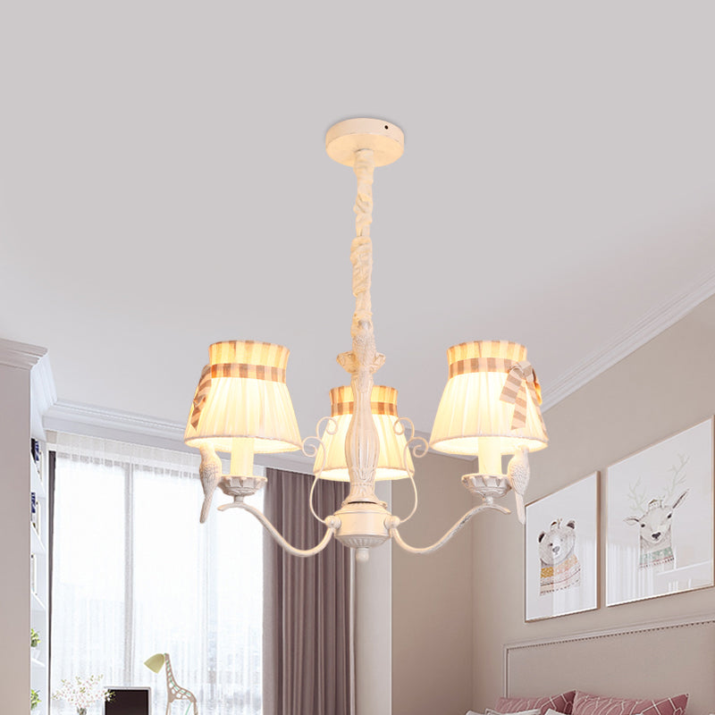 Fabric Cone Hanging Chandelier Nordic 3/5/6 Heads Pendant Ceiling Light in White for Living Room Clearhalo 'Ceiling Lights' 'Chandeliers' Lighting' options 1651922