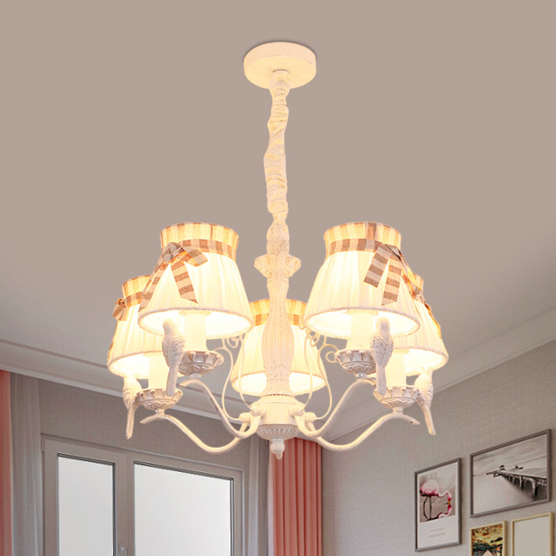 Fabric Cone Hanging Chandelier Nordic 3/5/6 Heads Pendant Ceiling Light in White for Living Room Clearhalo 'Ceiling Lights' 'Chandeliers' Lighting' options 1651925