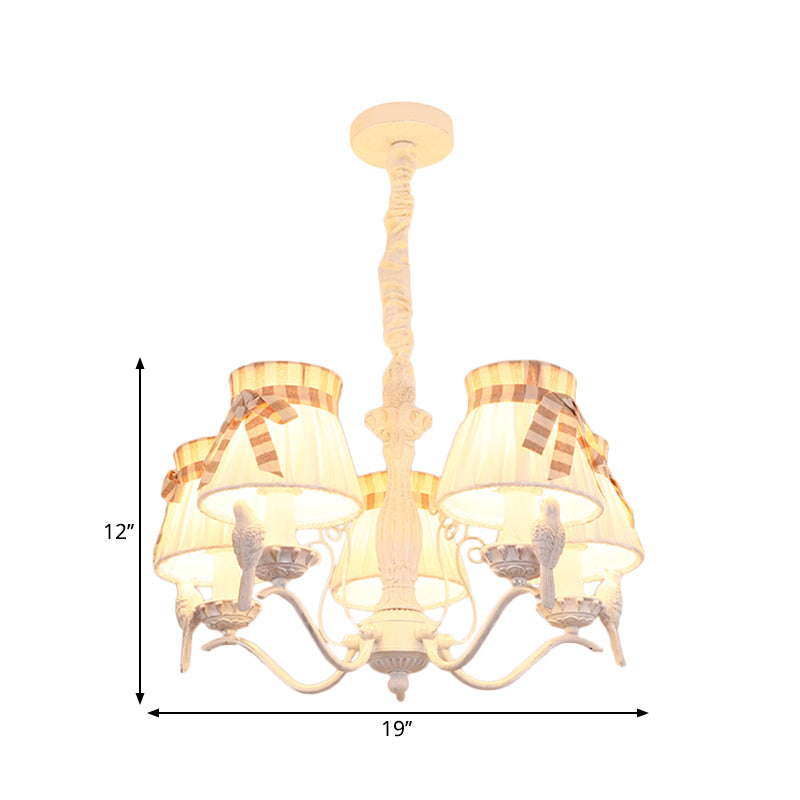 Fabric Cone Hanging Chandelier Nordic 3/5/6 Heads Pendant Ceiling Light in White for Living Room Clearhalo 'Ceiling Lights' 'Chandeliers' Lighting' options 1651929