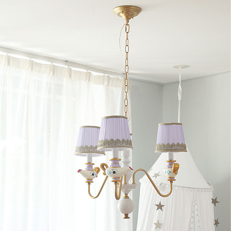 Gold Conical Pendant Lighting Modernism 3/5/6 Lights Fabric Hanging Chandelier with Teapot Decor Clearhalo 'Ceiling Lights' 'Chandeliers' Lighting' options 1651935