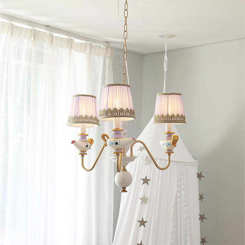 Gold Conical Pendant Lighting Modernism 3/5/6 Lights Fabric Hanging Chandelier with Teapot Decor Clearhalo 'Ceiling Lights' 'Chandeliers' Lighting' options 1651936