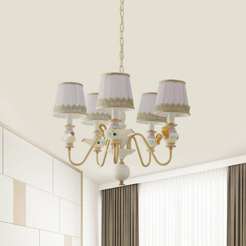 Gold Conical Pendant Lighting Modernism 3/5/6 Lights Fabric Hanging Chandelier with Teapot Decor Clearhalo 'Ceiling Lights' 'Chandeliers' Lighting' options 1651939