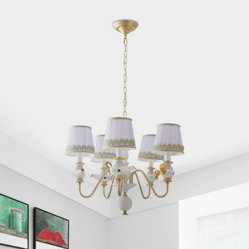 Gold Conical Pendant Lighting Modernism 3/5/6 Lights Fabric Hanging Chandelier with Teapot Decor Clearhalo 'Ceiling Lights' 'Chandeliers' Lighting' options 1651940