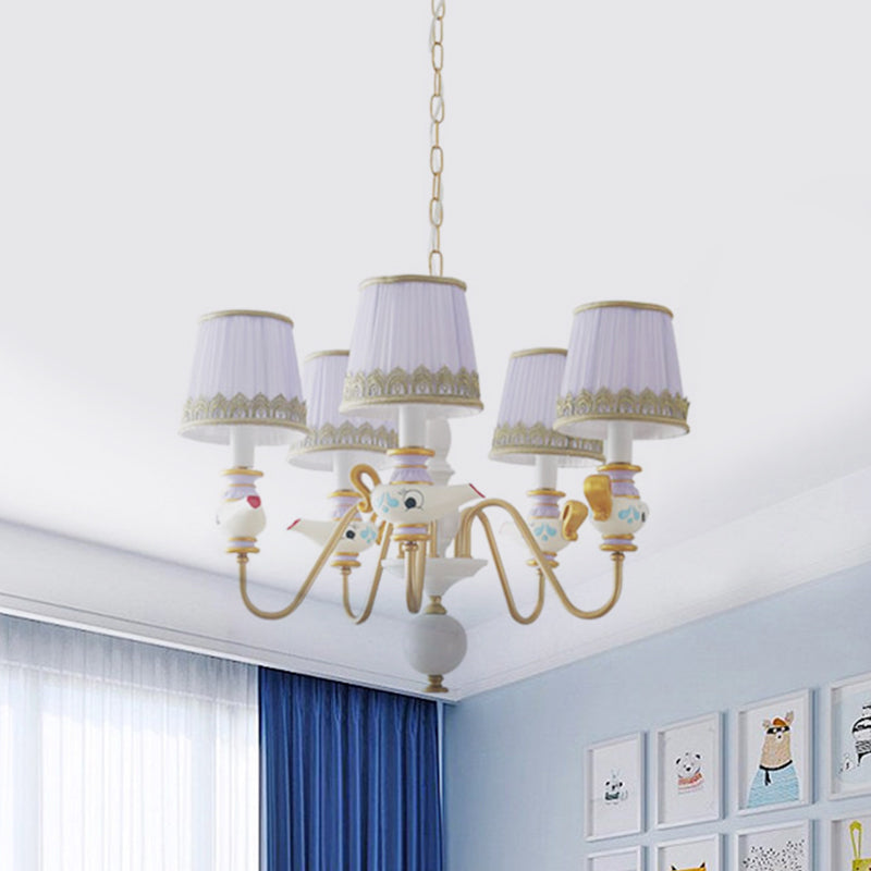 Gold Conical Pendant Lighting Modernism 3/5/6 Lights Fabric Hanging Chandelier with Teapot Decor Clearhalo 'Ceiling Lights' 'Chandeliers' Lighting' options 1651941