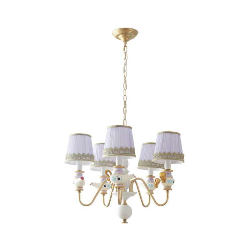 Gold Conical Pendant Lighting Modernism 3/5/6 Lights Fabric Hanging Chandelier with Teapot Decor Clearhalo 'Ceiling Lights' 'Chandeliers' Lighting' options 1651942