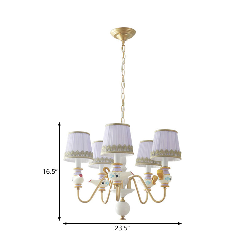 Gold Conical Pendant Lighting Modernism 3/5/6 Lights Fabric Hanging Chandelier with Teapot Decor Clearhalo 'Ceiling Lights' 'Chandeliers' Lighting' options 1651943