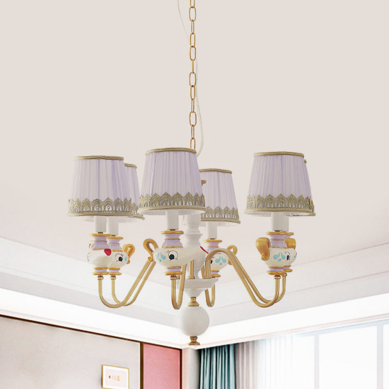 Gold Conical Pendant Lighting Modernism 3/5/6 Lights Fabric Hanging Chandelier with Teapot Decor Clearhalo 'Ceiling Lights' 'Chandeliers' Lighting' options 1651944