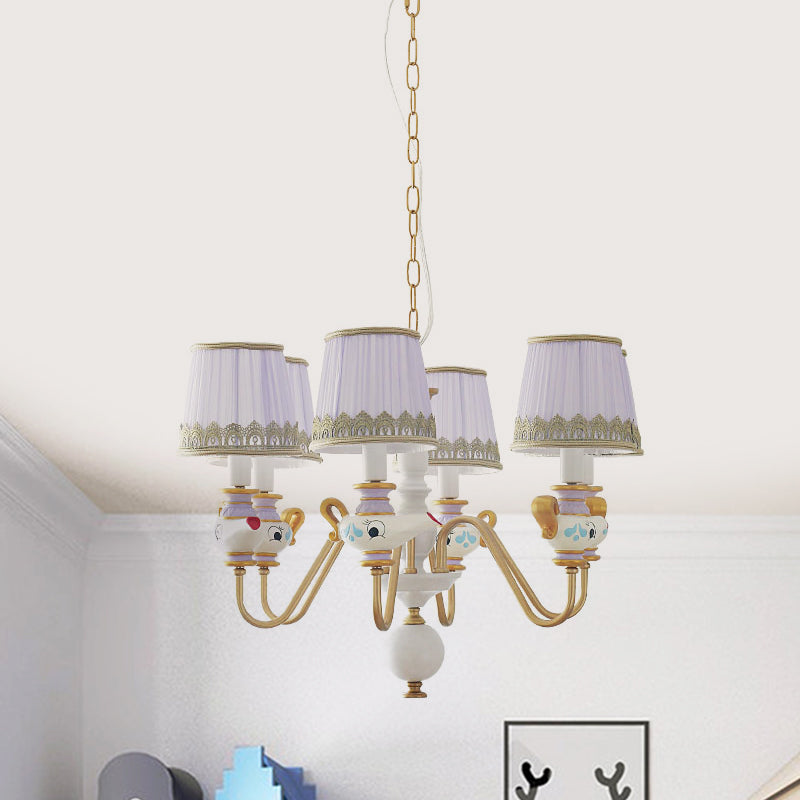 Gold Conical Pendant Lighting Modernism 3/5/6 Lights Fabric Hanging Chandelier with Teapot Decor Clearhalo 'Ceiling Lights' 'Chandeliers' Lighting' options 1651945