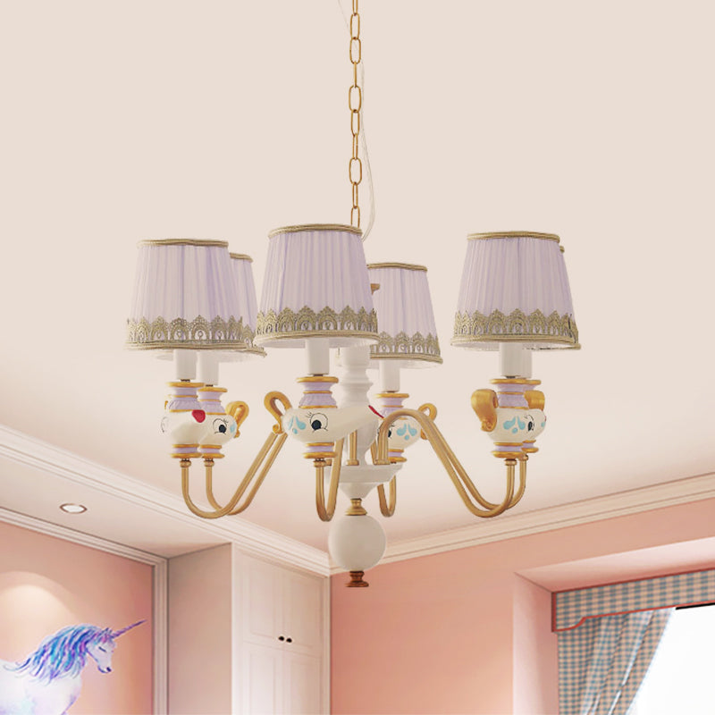 Gold Conical Pendant Lighting Modernism 3/5/6 Lights Fabric Hanging Chandelier with Teapot Decor Clearhalo 'Ceiling Lights' 'Chandeliers' Lighting' options 1651946