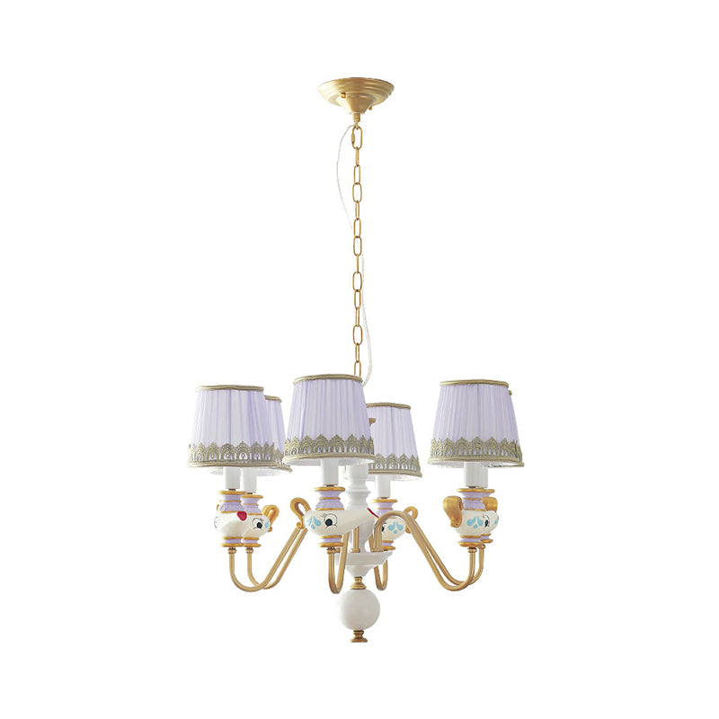 Gold Conical Pendant Lighting Modernism 3/5/6 Lights Fabric Hanging Chandelier with Teapot Decor Clearhalo 'Ceiling Lights' 'Chandeliers' Lighting' options 1651947