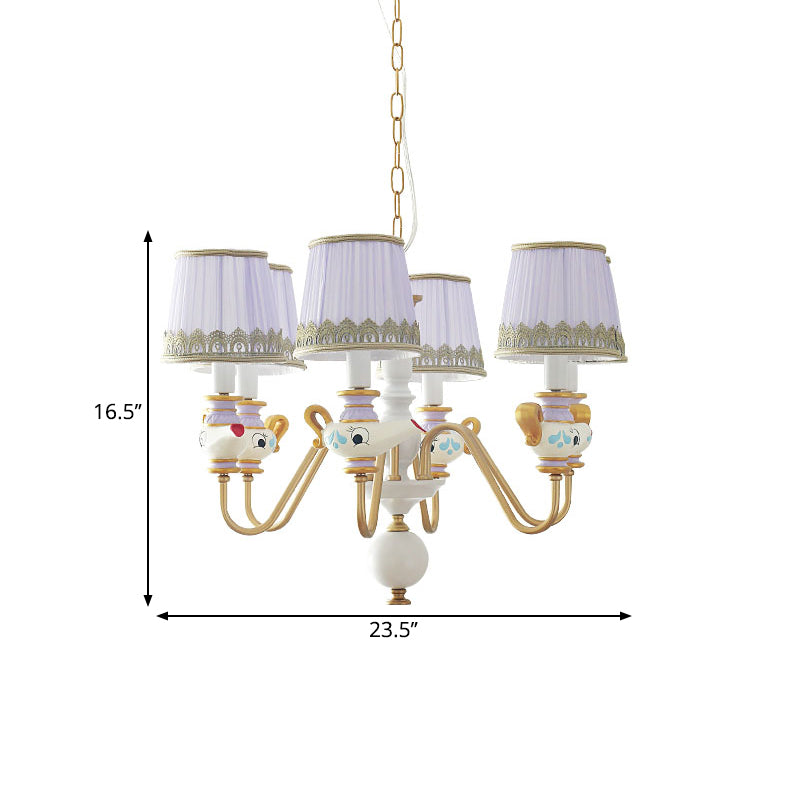 Gold Conical Pendant Lighting Modernism 3/5/6 Lights Fabric Hanging Chandelier with Teapot Decor Clearhalo 'Ceiling Lights' 'Chandeliers' Lighting' options 1651948