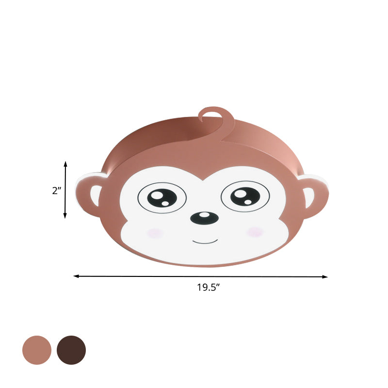 Pink/Coffee Monkey Close to Ceiling Lamp Cartoon LED Metallic Flush Mount Fixture for Children Room Clearhalo 'Ceiling Lights' 'Close To Ceiling Lights' 'Close to ceiling' 'Flush mount' Lighting' 1652071