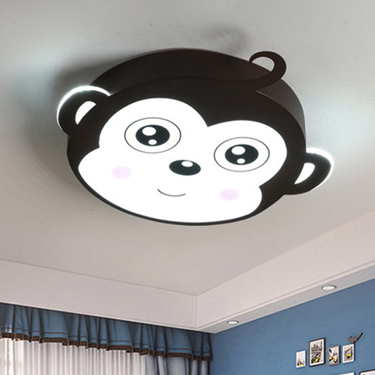 Pink/Coffee Monkey Close to Ceiling Lamp Cartoon LED Metallic Flush Mount Fixture for Children Room Coffee Clearhalo 'Ceiling Lights' 'Close To Ceiling Lights' 'Close to ceiling' 'Flush mount' Lighting' 1652072