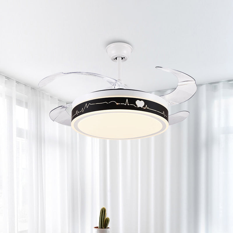 Circle Semi Flush Mounted Lamp Nordic Metallic 19" Wide LED Black-White Hanging Fan Lighting with 4 Clear Blades Clearhalo 'Ceiling Fans with Lights' 'Ceiling Fans' 'Modern Ceiling Fans' 'Modern' Lighting' 1652126