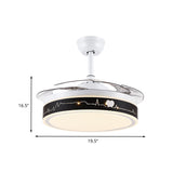 Circle Semi Flush Mounted Lamp Nordic Metallic 19" Wide LED Black-White Hanging Fan Lighting with 4 Clear Blades Clearhalo 'Ceiling Fans with Lights' 'Ceiling Fans' 'Modern Ceiling Fans' 'Modern' Lighting' 1652129