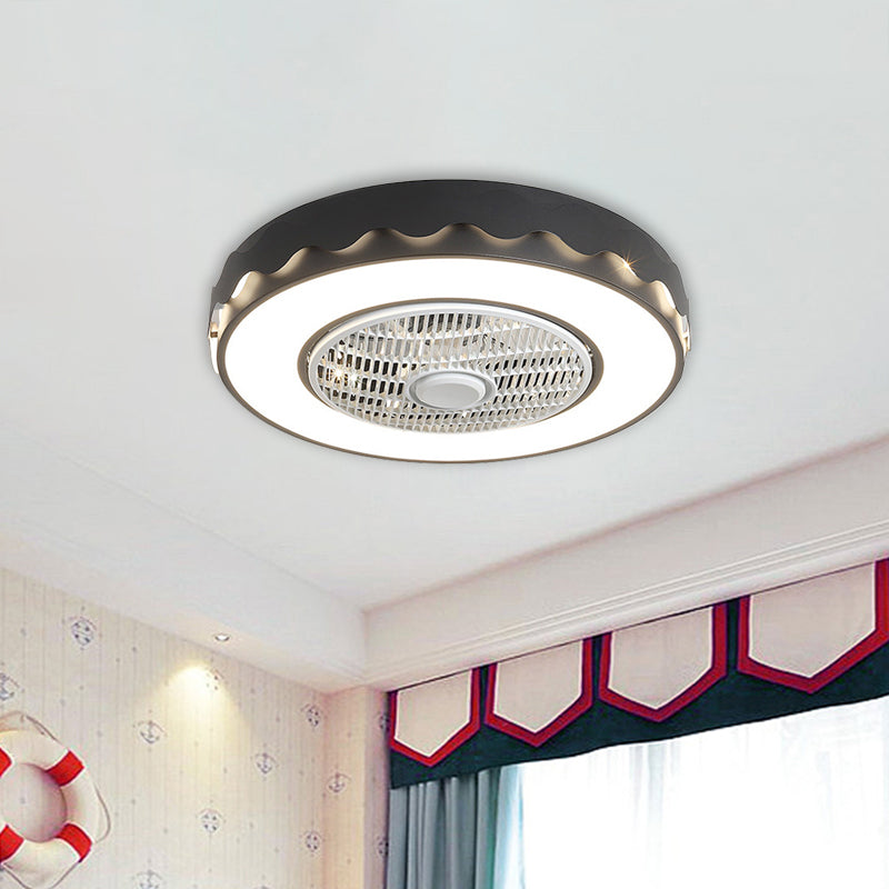 Circular Semi Flush Mount Fixture Creative Metal 23" Dia LED White/Black/Pink Ceiling Fan Lighting with Wavy Edge for Bedroom Clearhalo 'Ceiling Fans with Lights' 'Ceiling Fans' 'Modern Ceiling Fans' 'Modern' Lighting' 1652178