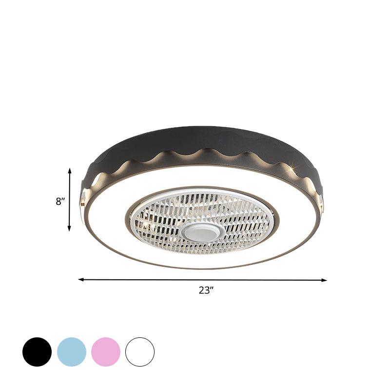 Circular Semi Flush Mount Fixture Creative Metal 23" Dia LED White/Black/Pink Ceiling Fan Lighting with Wavy Edge for Bedroom Clearhalo 'Ceiling Fans with Lights' 'Ceiling Fans' 'Modern Ceiling Fans' 'Modern' Lighting' 1652181