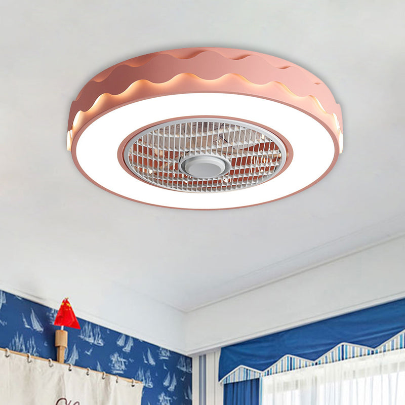 Circular Semi Flush Mount Fixture Creative Metal 23" Dia LED White/Black/Pink Ceiling Fan Lighting with Wavy Edge for Bedroom Pink Clearhalo 'Ceiling Fans with Lights' 'Ceiling Fans' 'Modern Ceiling Fans' 'Modern' Lighting' 1652186