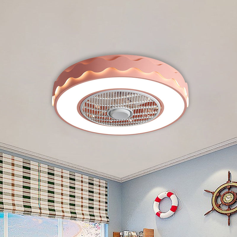Circular Semi Flush Mount Fixture Creative Metal 23" Dia LED White/Black/Pink Ceiling Fan Lighting with Wavy Edge for Bedroom Clearhalo 'Ceiling Fans with Lights' 'Ceiling Fans' 'Modern Ceiling Fans' 'Modern' Lighting' 1652188