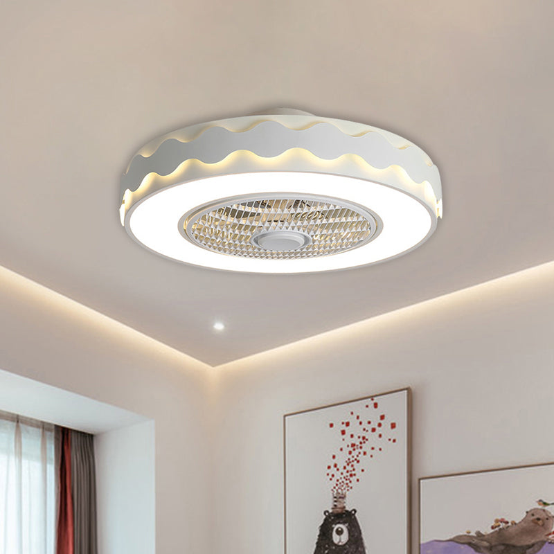 Circular Semi Flush Mount Fixture Creative Metal 23" Dia LED White/Black/Pink Ceiling Fan Lighting with Wavy Edge for Bedroom Clearhalo 'Ceiling Fans with Lights' 'Ceiling Fans' 'Modern Ceiling Fans' 'Modern' Lighting' 1652192
