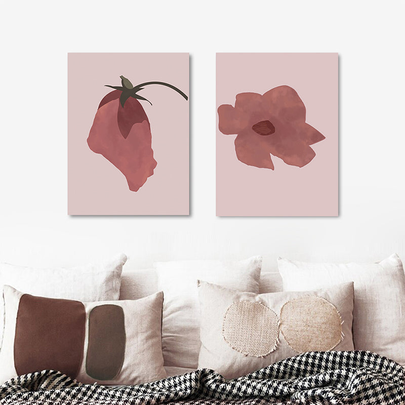 Nordic Blossom Wall Art Canvas Strukturierte rote Gemälde für Wohnzimmer (Optionen mit mehreren Größen)