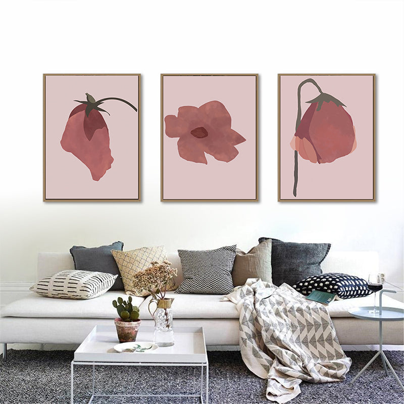 Nordic Blossom Wall Art Canvas Textured Red Painting for Living Room (Multiple Size Options)