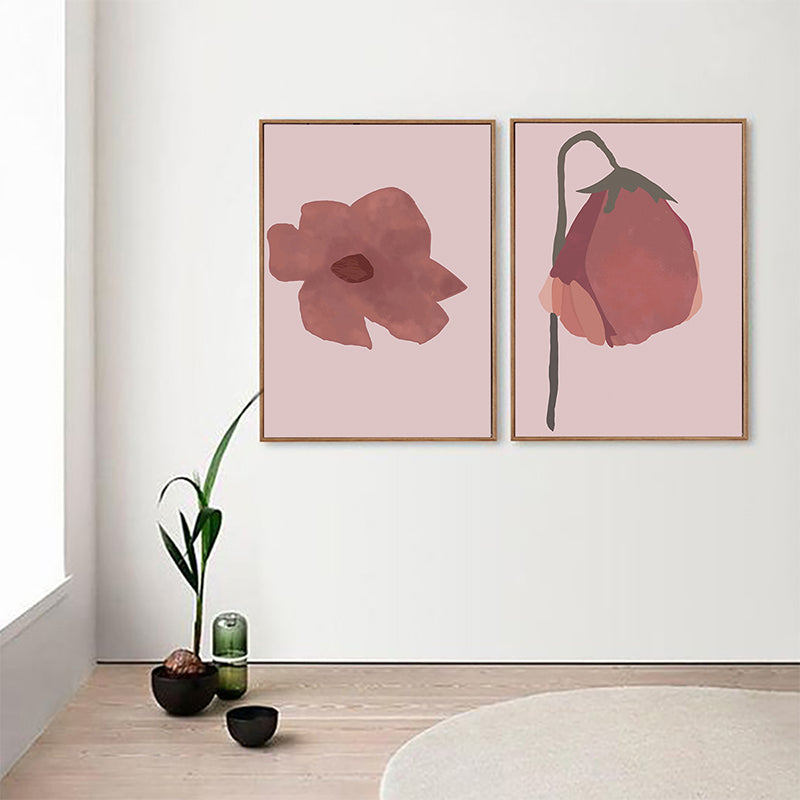 Nordic Blossom Wall Art Canvas TETTURET ROSSO ROSSO per soggiorno (opzioni di dimensioni multiple)