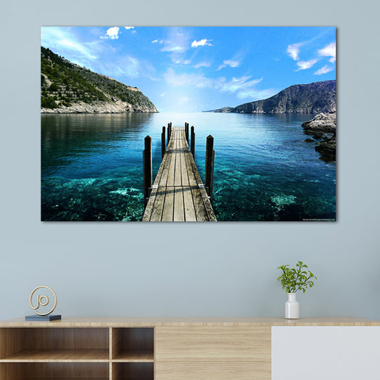 Photo Ocean Wooden Bridge Art Print Contemporary Canvas Wall Decor in Dark Color Clearhalo 'Art Gallery' 'Canvas Art' 'Contemporary Art Gallery' 'Modern' Arts' 1652422