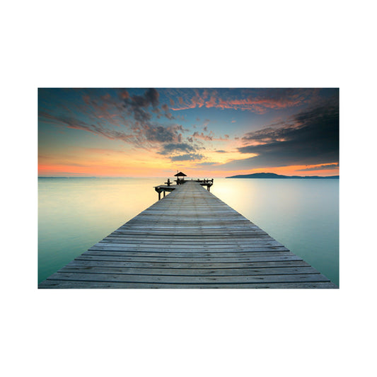 Photo Ocean Wooden Bridge Art Print Contemporary Canvas Wall Decor in Dark Color Clearhalo 'Art Gallery' 'Canvas Art' 'Contemporary Art Gallery' 'Modern' Arts' 1652430