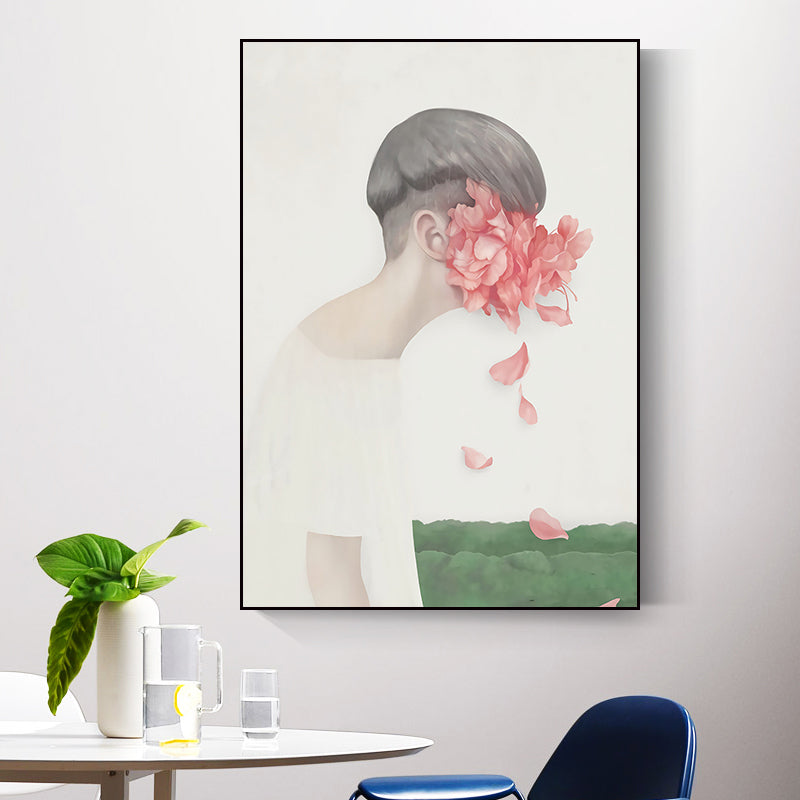 Dunkle Farbe Nordische Wandkunst Illustrationen Menschen mit Blüte Leinwand Druck für Wohnzimmer