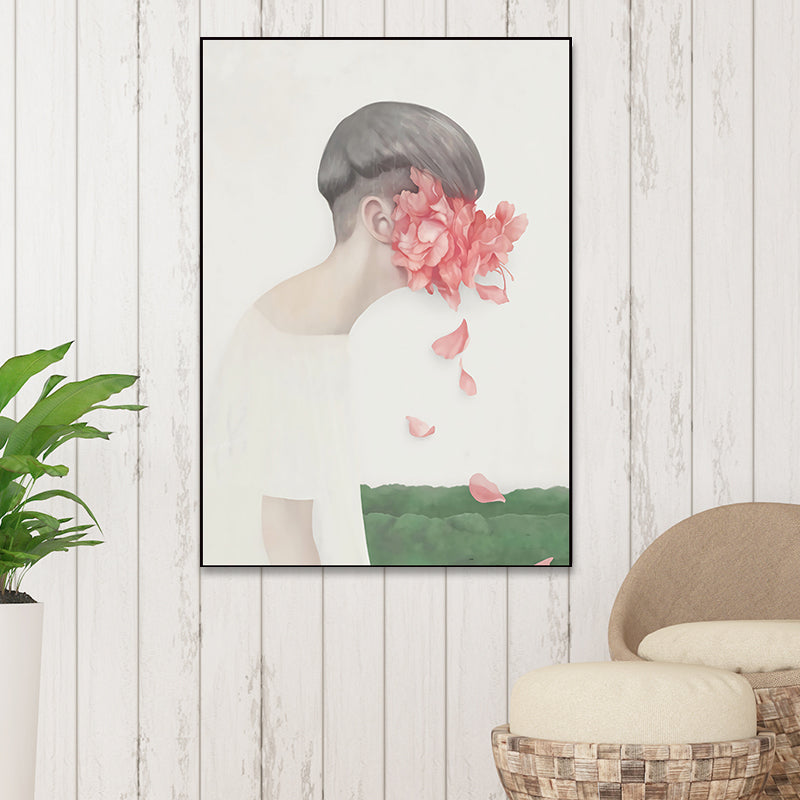 Donkere kleur Noordse muurkunst illustraties mensen met bloesem canvas print voor woonkamer