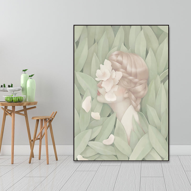 Donkere kleur Noordse muurkunst illustraties mensen met bloesem canvas print voor woonkamer