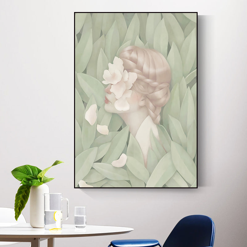 Donkere kleur Noordse muurkunst illustraties mensen met bloesem canvas print voor woonkamer