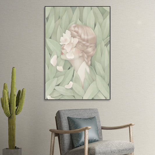 Donkere kleur Noordse muurkunst illustraties mensen met bloesem canvas print voor woonkamer