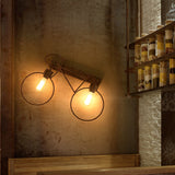 2 Lights Bicycle Wall Lighting Industrial Vintage Dark Rust Wrought Iron Sconce Lamp for Restaurant Rust Clearhalo 'Art deco wall lights' 'Cast Iron' 'Glass' 'Industrial wall lights' 'Industrial' 'Middle century wall lights' 'Modern' 'Rustic wall lights' 'Tiffany' 'Traditional wall lights' 'Wall Lamps & Sconces' 'Wall Lights' Lighting' 165259