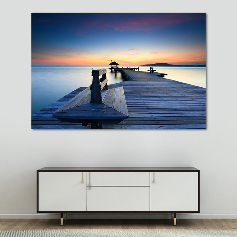 Sea Bridge Canvas Print Tropical Beautiful Seascape Wall Art in Pastel Color Purple Clearhalo 'Art Gallery' 'Canvas Art' 'Contemporary Art Gallery' 'Modern' Arts' 1652659