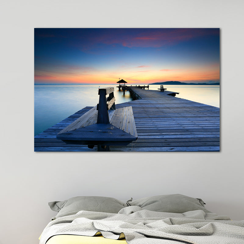 Sea Bridge Canvas Print Tropical Beautiful Seascape Wall Art in Pastel Color Clearhalo 'Art Gallery' 'Canvas Art' 'Contemporary Art Gallery' 'Modern' Arts' 1652662