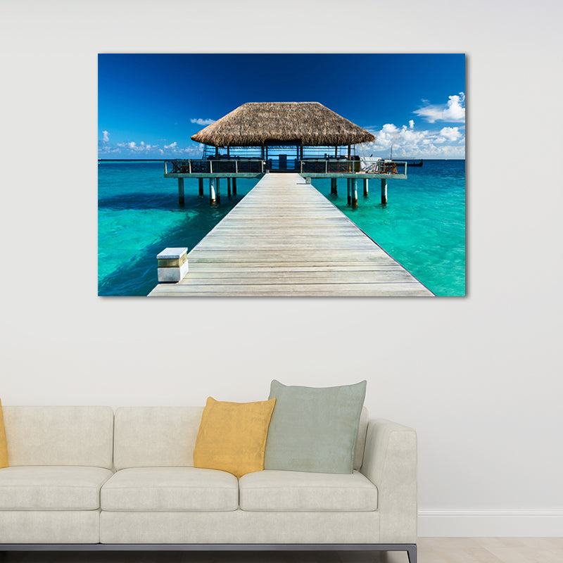 Sea Bridge Canvas Print Tropical Beautiful Seascape Wall Art in Pastel Color Clearhalo 'Art Gallery' 'Canvas Art' 'Contemporary Art Gallery' 'Modern' Arts' 1652668