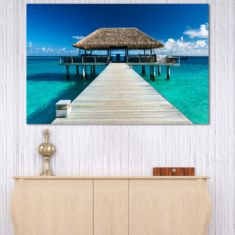 Sea Bridge Canvas Print Tropical Beautiful Seascape Wall Art in Pastel Color Clearhalo 'Art Gallery' 'Canvas Art' 'Contemporary Art Gallery' 'Modern' Arts' 1652669