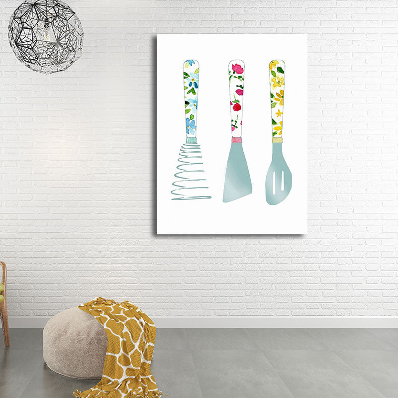 Blue Utensils Canvas Art Kitchenware Nordic Textured Wall Decoration for Dining Room - Blue - Design 3 - Clearhalo - 'Arts' - 'Canvas Art' - 1652781